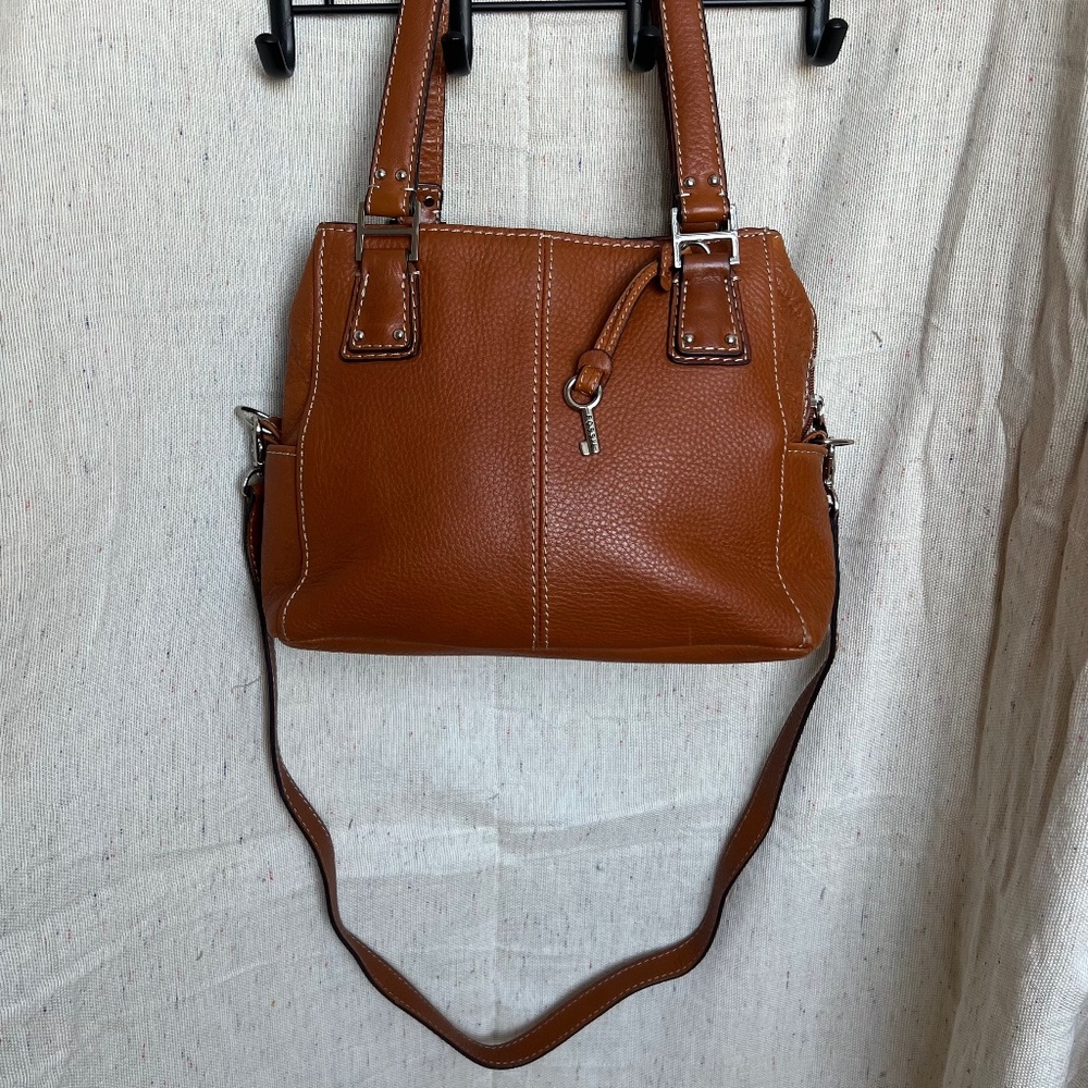 FOSSIL brown pebbled leather with 3 compartiments bag